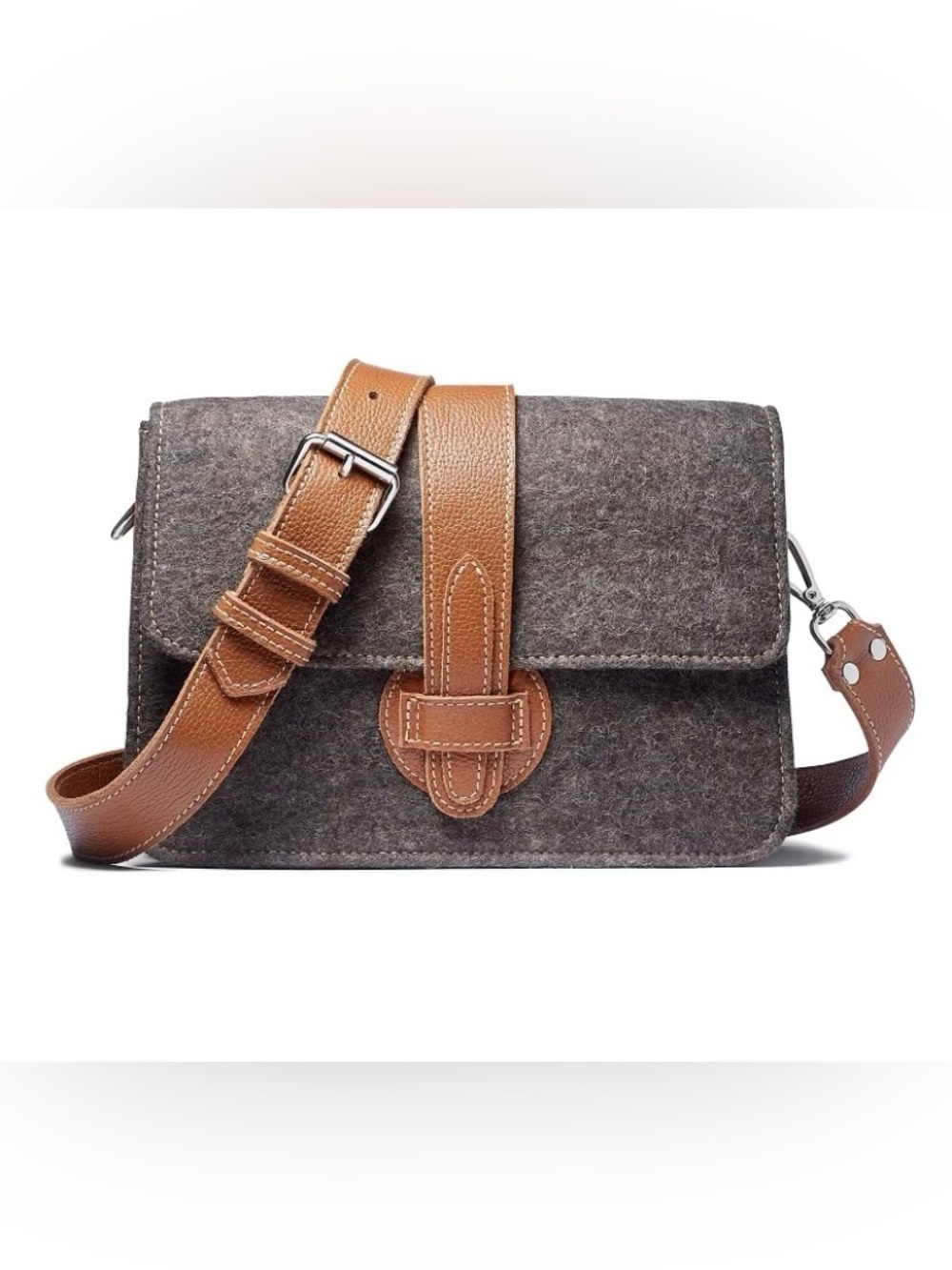 Modus Rio  Carrie crossbody - Grey wool blend/cognac leather $345